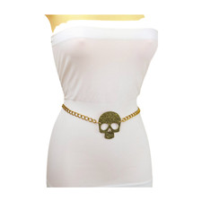 Women Rustic Gold Metal Chain Punk Rock Style Belt Skeleton Skull Charm M L XL