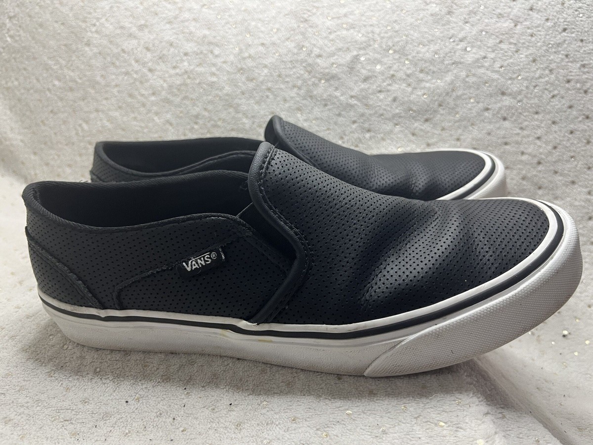 Vans Black Classic Skateboard Perforated Leather Slip On 