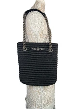 Kurt Geiger London Small Chelsea Raffia Tote Bag Color Black