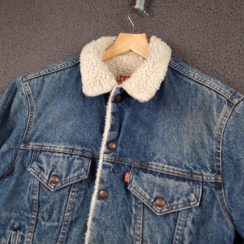 Vintage Levi's Jacket Mens 38R M Medium Blue Sherpa Trucker USA Made 80s Snap - Picture 2 of 10