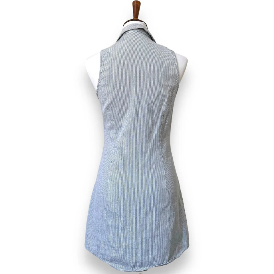 Vestido Camisa Julie Marrón Azul Blanco Rayas Metálico Sin Mangas Botón 8 Foto 2 de 4