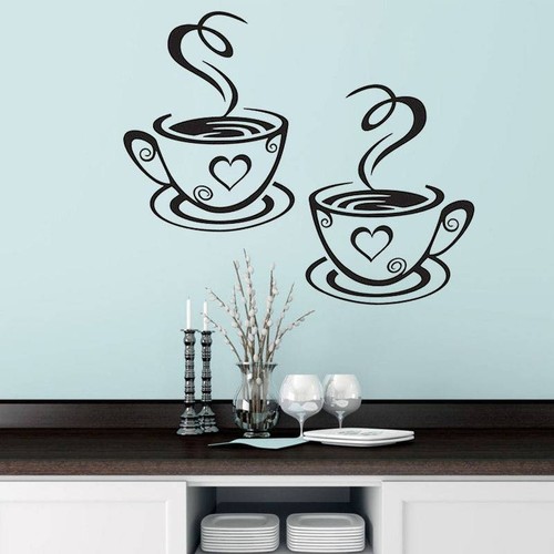 Arte de pared pegatina taza de café y corazón cocina hogar calcomanías decoración hágalo usted mismo tienda gráfico - Imagen 2 de 5
