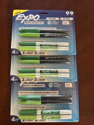 3 Packs ~ Expo Mixed Marker Set Wet Erase & Dry Erase Green 12 Markers Total NEW