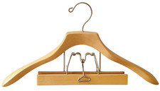 Made in Taiwan Vintage 17 1/2  Heavy Duty Wooden Suit Pant Hanger Combo Clamp