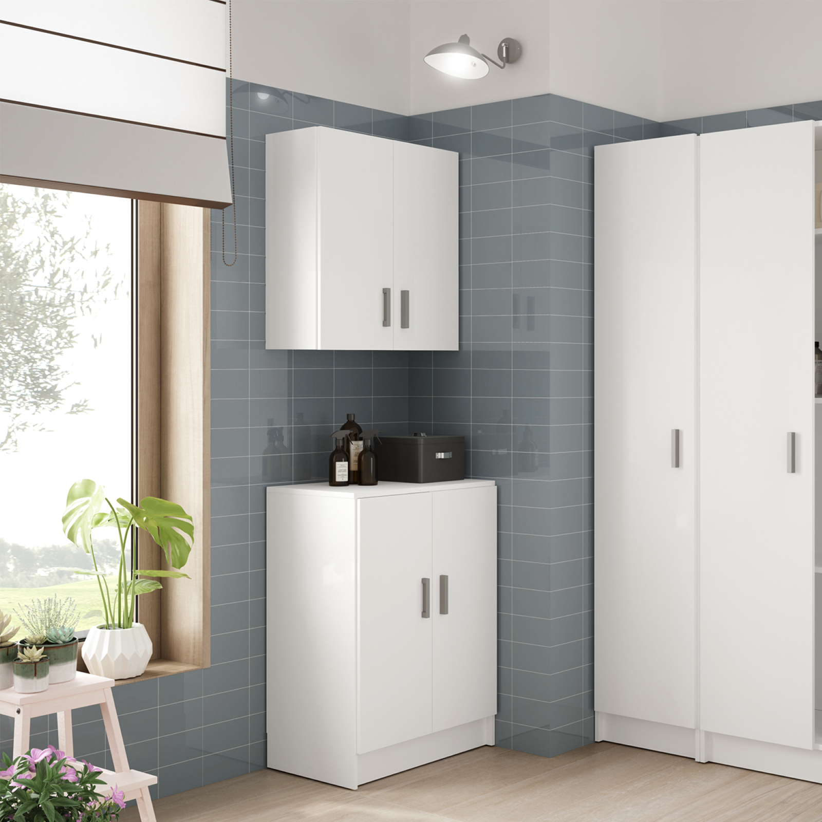 VITA 2 Door White Utility Cupboard Wall Mounted Storage Cabinet - Image 6