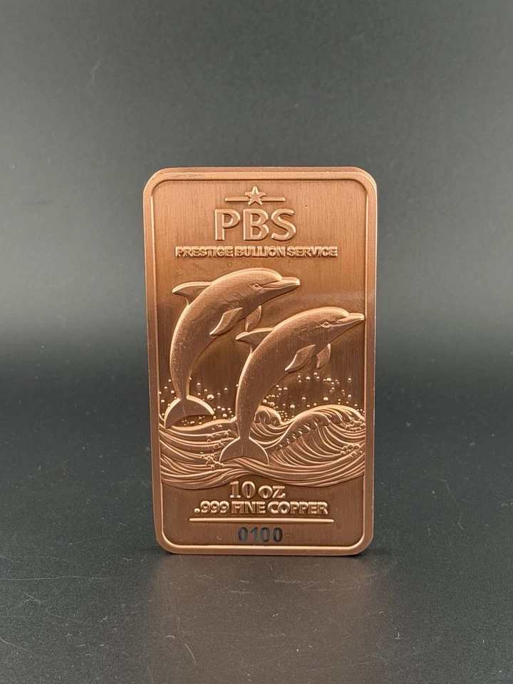 10 oz Kupferbarren .999 First Edition limitiert 100 Stück Delfin Seriennummer - Bild 1 von 4