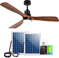 52" Solar Outdoor Ceiling Fan with Light, 3 Speeds Adjustable Thermostat