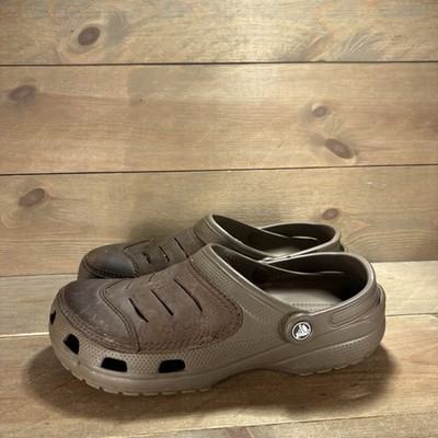 crocs bogota mens size 10 shoes brown leather slip on comfort clogs sandals