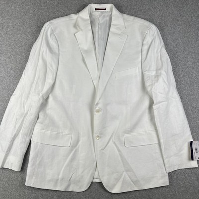 NEW Tommy Hilfiger 100% Linen Conrad Sport Coat Blazer 46R Mens White Jacket NWT