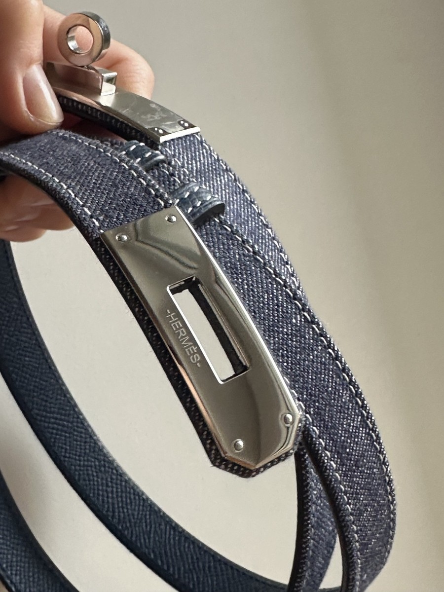 Authentic HERMES Kelly 18 Belt Epsom Denim Leather Blue  display picture 3