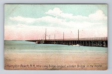 Hampton Beach NH-New Hampshire, Mile Long Bridge, Antique Vintage Postcard