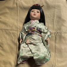 Japanese Doll in Traditional Kimono, 12 Inch, Black Hair, Collectible