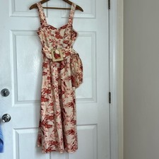 ASOS DESIGN midi skater sundress w/ wicker belt in palm floral corset top size 4