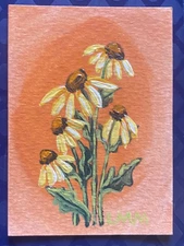 Original Miniature Painting Black Eyed Susan Acrylic Small Botanical Art