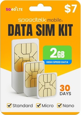 SpeedTalk Data Only SIM Card Prepaid USA Coverage | 2GB for 30 Days | 5G/ 4G... 