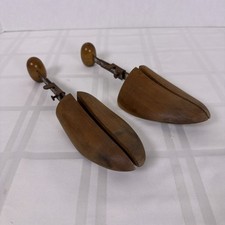 Vintage Wooden Adjustable Shoe Trees Split Toe Metal Hardware Antique Pair