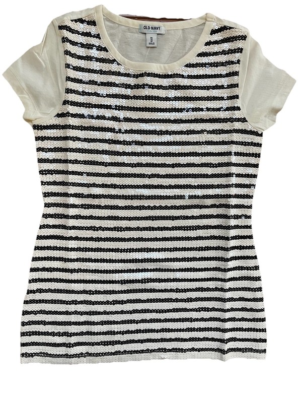 New Old Navy Stripe Tee Sequin Black And White XS