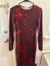 Reformation -- burgundy/ red, floral, bodycon, long sleeve, maxi dress
