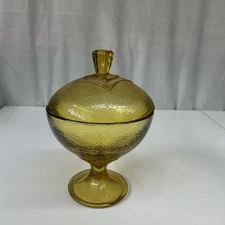 Vintage Jeanette Amber Glass Footed pedestal Candy Dish Compote MCM