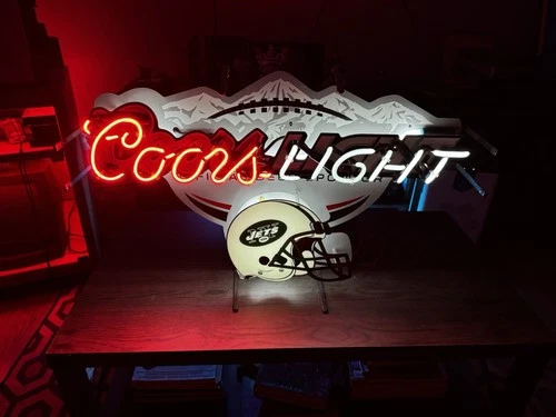 VTG Authentic COORS LIGHT Beer NY Jets Neon Light Bar Sign USA - 30x 19x8