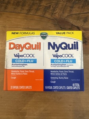 Vick s DayQuil & NyQuil VapoCool Cold & Flu +Congestion 48 Caps Combo EXP 10/27
