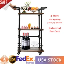 3 Tier Luxurious Bar Cart Rolling Trolley Cart Liquor Wine Beverage Storage Rack