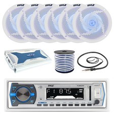 Pyle Marine Receiver, 6x 6.5" Blue LED Speakers, Bluetooth Amp, Antenna, Wire