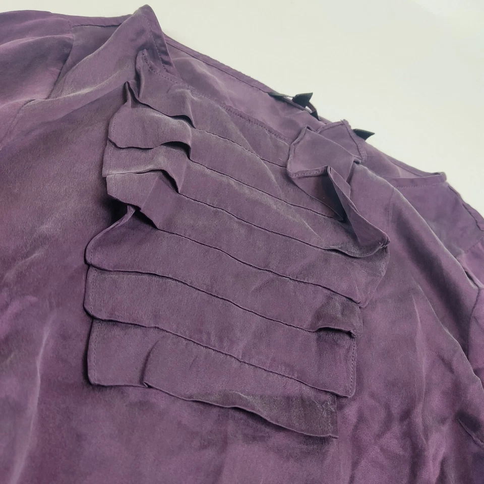 Ted Baker Womens Silk Blouse UK 8 Deep Purple Ruffle Detail Size 1 Top - Image 4 of 4