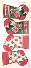 Rose Floral Christmas Stocking Joan Kessler Concord Cotton Fabric Panel 17.5x44"