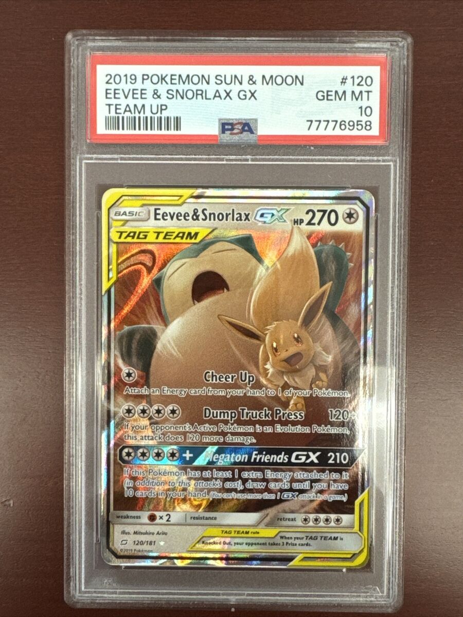 Pokemon Card PSA 10 Eevee & Snorlax GX Team Up Tag Team 120 Pokemon Card PSA 10 Eevee & Snorlax GX Team Up Tag Team 120