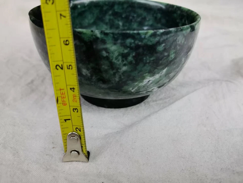 Китайский ручной работы нефрит резьба, круглый край натуральный темно-зеленый нефрит чаша - Изображение 3 из 4
