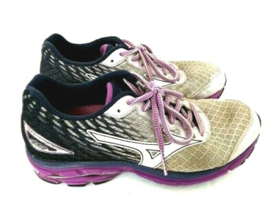 Mizuno Wave Rider 19 Sneaker Running Shoes Womens Size 8W Gray Purple  Pre-Owned