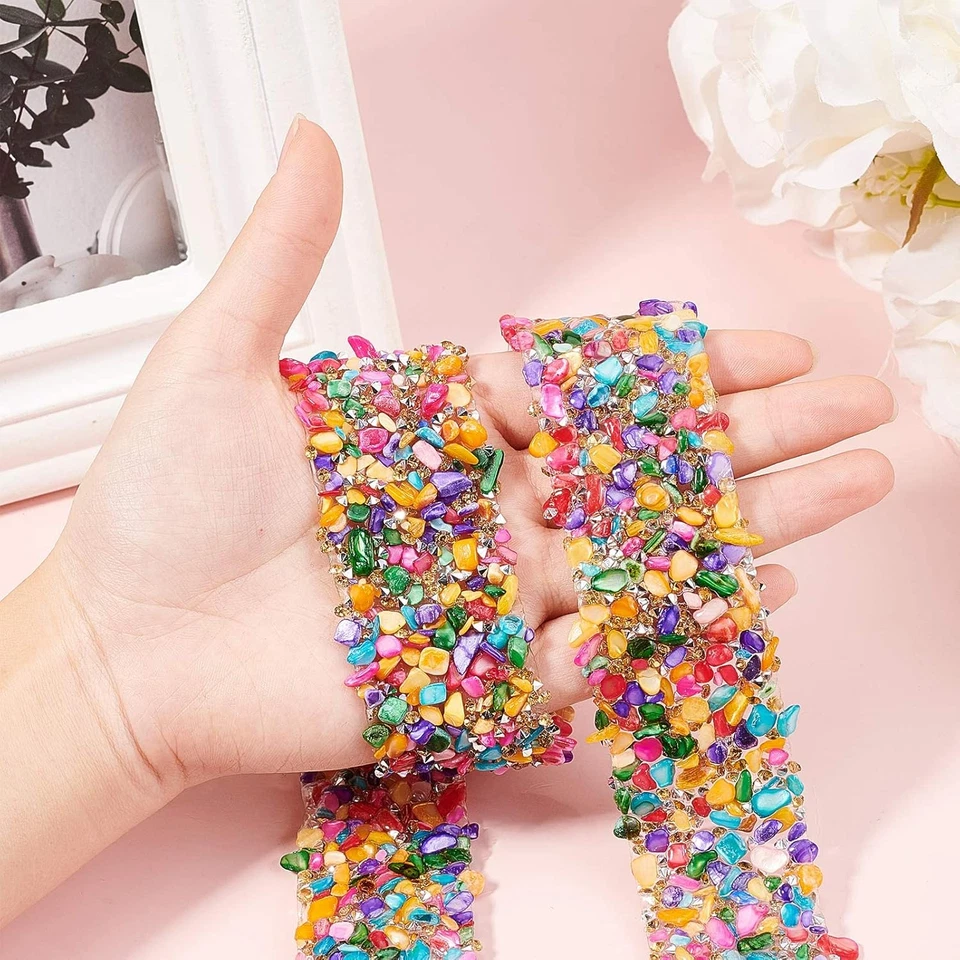 Pandahall 1 Yard 1.4 Inch Crystal Rhinestone Trim Hotfix Ribbon Colorful - Image 4 of 4