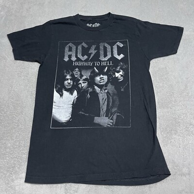 AC/DC Highway To Hell Shirt Adult Small Retro Style Band Tee Black Short Sleeve