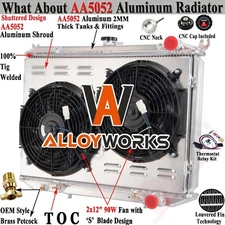 2 Row Aluminum Radiator Shroud Fan For 1986-94 Nissan D21 1995-04 Nissan Pickup