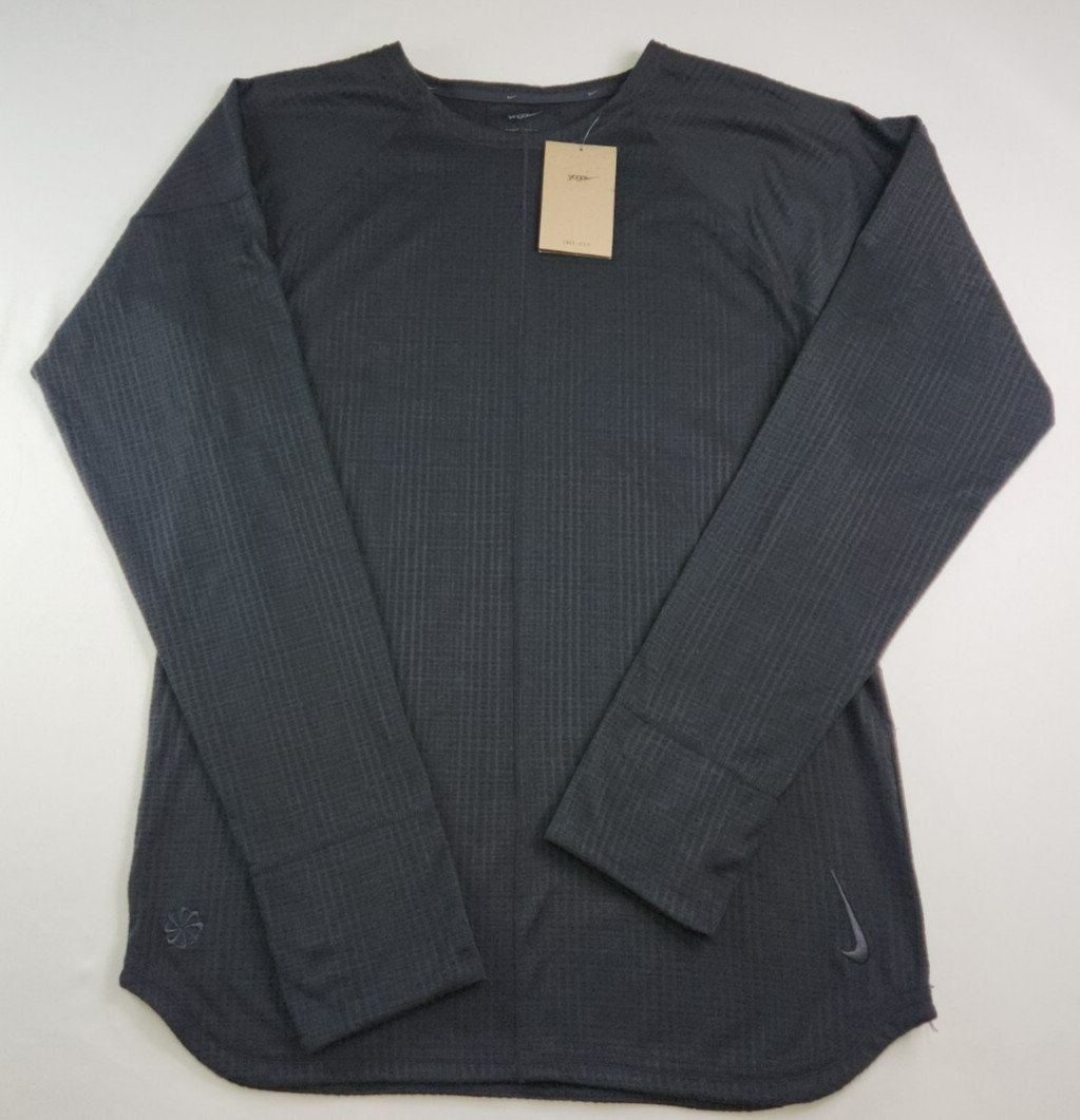 Nike Mens Solid Black Long Sleeve Drifit Crew Neck Yoga  Top Size S Relaxed
