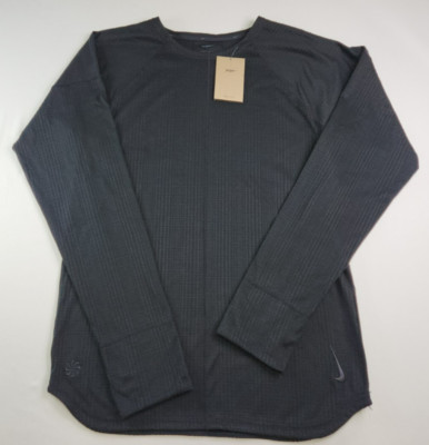Nike Mens Solid Black Long Sleeve Drifit Crew Neck Yoga  Top Size M Relaxed