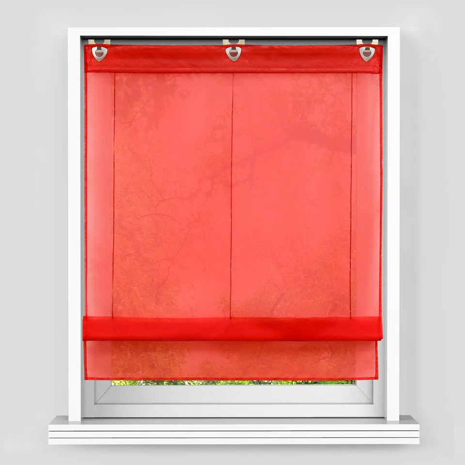 Raffrollo Ösenraffgardine Voile Transparente Vorhang Haken Gardine Küche Modern - Bild 3 von 4