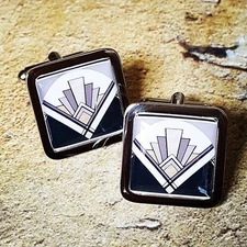 Unique ART DECO FAN CUFFLINKS vintage DESIGNER wedding GROOM retro USHERS smart
