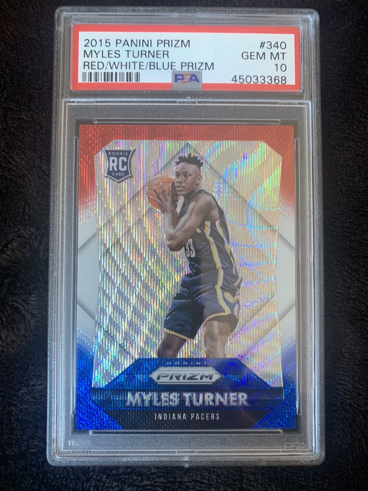 2015-16 Myles Turner Panini Prizm Red White Blue Refractor Rookie RC #340 PSA 10