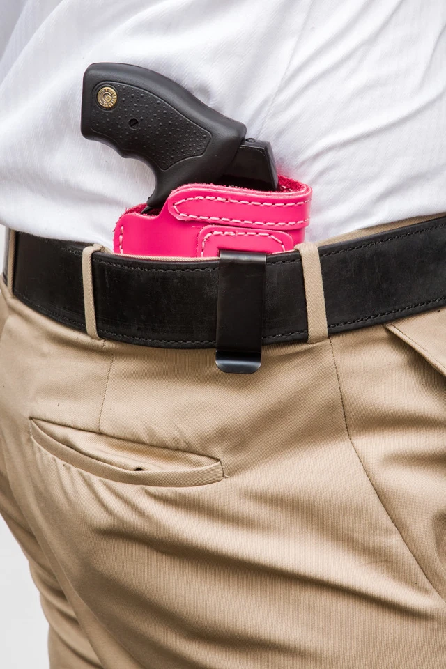 PINK w/BLACK OWB Leather Gun Holster YOUR CHOICE:rh,lh-laser-slide-cant-belt-mag - Image 3 of 4