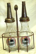 Standard Oil Company Service Motor Clear Glass Bottles Indiana Metal Carrier
