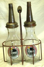 Standard Oil Company Service Motor Clear Glass Bottles Indiana Metal Carrier