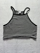 H M Divided Basic Black  White Striped Crop Camisole Tank Top size medium
