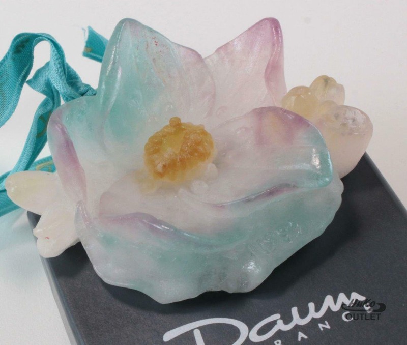 DAUM ROSE FLOWER 1995 PATE DE VERRE GLASS CRYSTAL CHRISTMAS ORNAMENT DE NOEL
