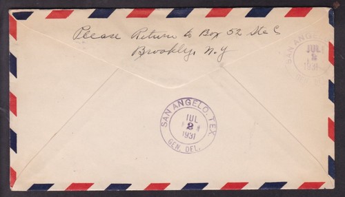 FIRST FLIGHT - ABILENE, TEXAS, 1931, A.M.-33, P.O.D. - Picture 2 of 2