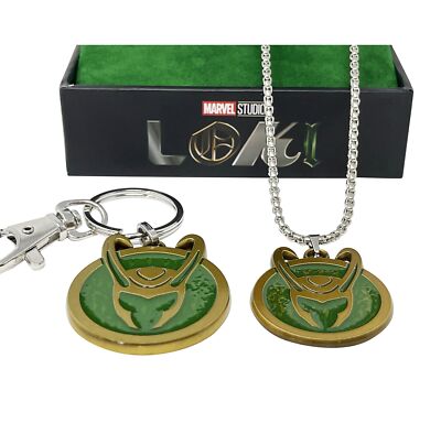 Loki Helm Logo Herren Halskette + Gratis Keychain, Offizielle Marvel Kombo Set