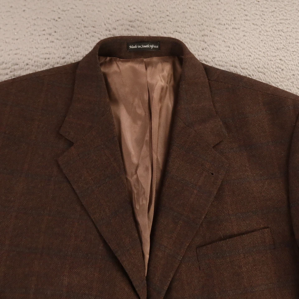 Jaqueta de tweed vintage XL marrom xadrez painel janela 100% lã blazer sarja Serge 46R - Imagem 2 de 4