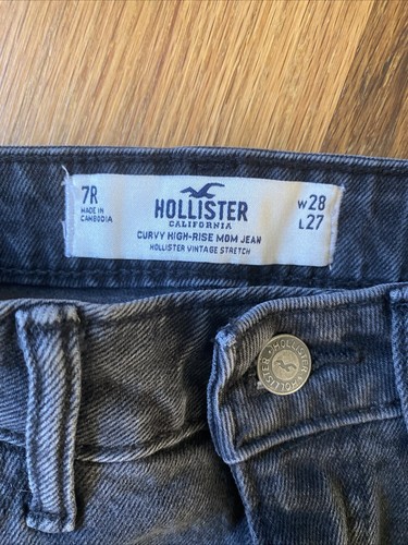 Hollister Size 7R 28W 27L Curvy Ultra High Rise Mom Jeans Faded Black Raw Hem - Picture 2 of 7