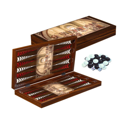 DELUXE Holz Backgammon Set Platon im Format 28,5 x 28 cm (S)